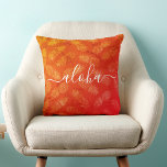 Aloha Script Orange Pineapple Pattern Tropical Throw Pillow<br><div class="desc">“Aloha”. Bring a bit of Hawaiian island hospitality into your home with this brightly colored, chic, striking, stylish, modern throw pillow. White, handwritten script typography overlays a graphic, pineapple pattern in a vivid yellow and orange ombre. Makes a fun and stylish statement every time you relax on it. A great...</div>