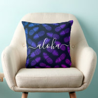 Aloha Script Purple Blue Pineapple Pattern Hawaii