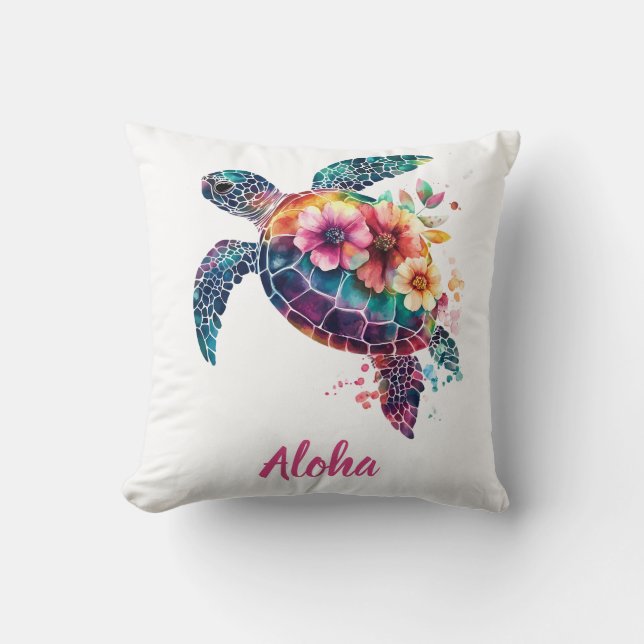 Aloha Sea Turtle Pillow – Tropical Coastal Decor (Front)