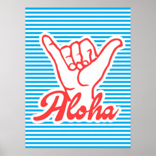 Aloha, Shaka Hand, summer poster, blue Poster