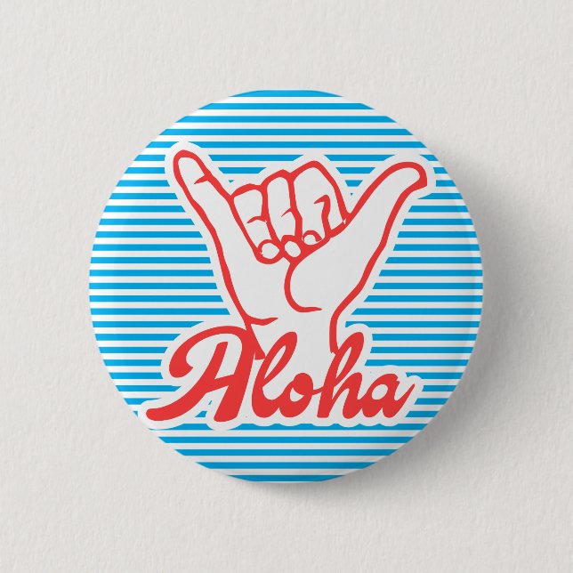 Aloha Shaka Hands, blue version Button (Front)