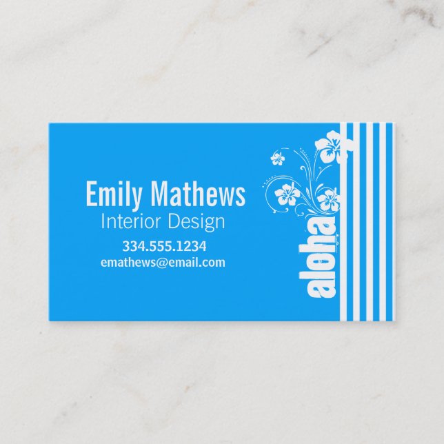 Aloha; Sky Blue Vertical Stripes; Striped Business Card (Front)