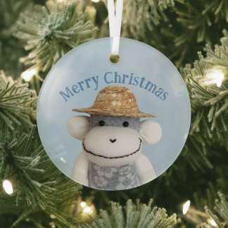 Aloha Sock Monkey(Boy) Glass Ornament