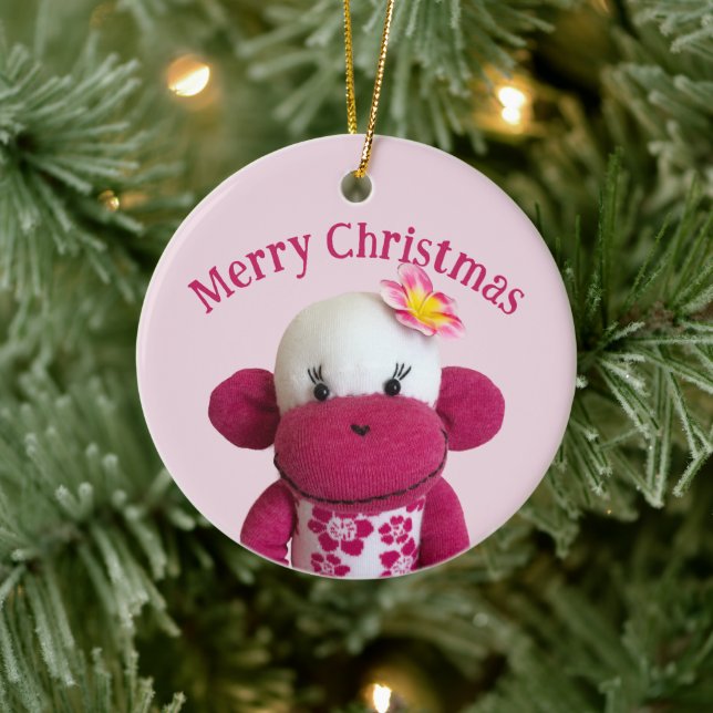 Aloha Sock Monkey(Girl) Ceramic Ornament (Tree)