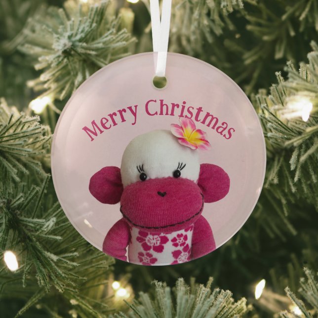 Aloha Sock Monkey(Girl) Glass Ornament (Insitu)