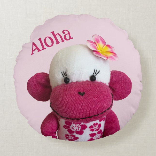 Aloha Sock Monkey(Girl) Round Pillow (Front)
