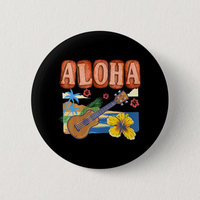 Aloha Spam Hawaii Ukulele - Waikiki Beach Button (Front)