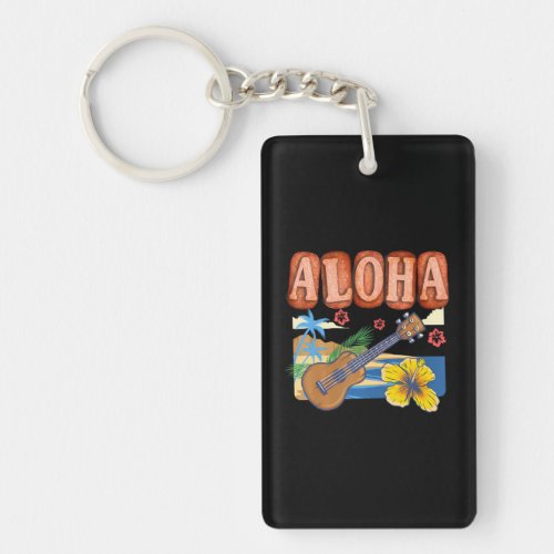 Aloha Spam Hawaii Ukulele _ Waikiki Beach Keychain