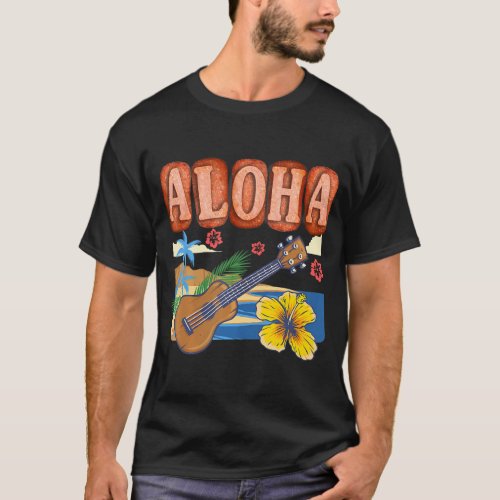 Aloha Spam Hawaii Ukulele _ Waikiki Beach T_Shirt