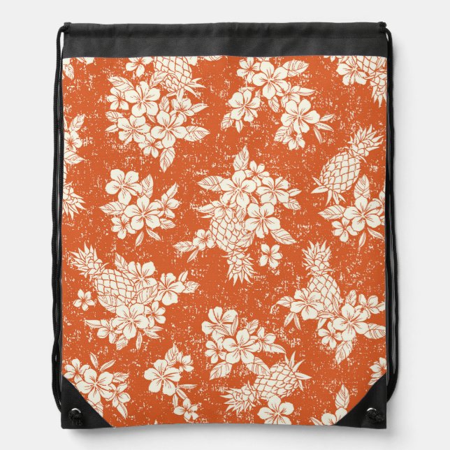 Aloha Spirit: Hibiscus-Pineapple Harmony. Drawstring Bag (Front)