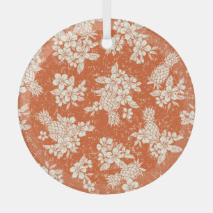 Aloha Spirit: Hibiscus-Pineapple Harmony. Glass Ornament