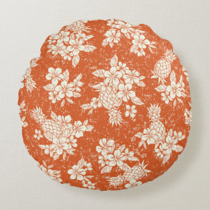 Aloha Spirit: Hibiscus-Pineapple Harmony. Round Pillow