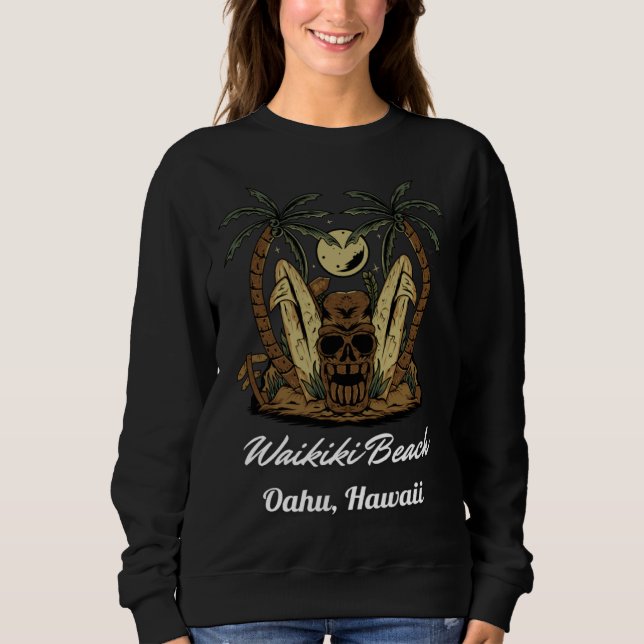 Aloha State Waikiki Beach Oahu Longboard Surfing Sweatshirt (Front)