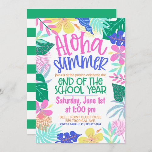 Aloha Summer End of School Year Party Invitation