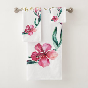 Aloha Summer Floral Hibiscus Flower Wreath Bath Towel Set