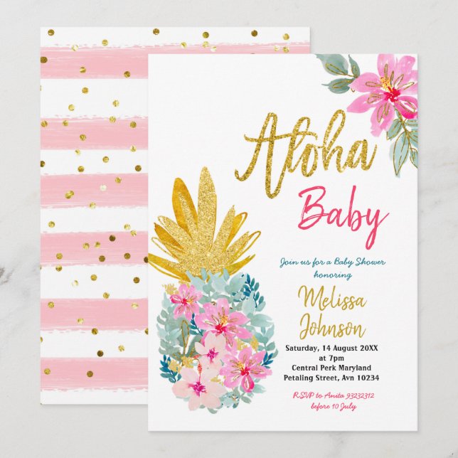 Aloha Summer Pineapple baby shower Invitation (Front/Back)