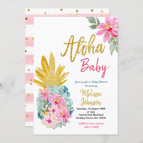 Aloha Summer Pineapple baby shower Invitation