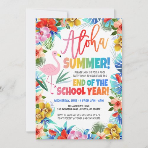 Aloha Summer Pool Party Invitation