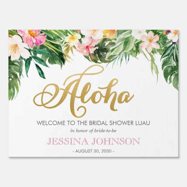 Aloha Summer Tropical Luau Bridal Shower Welcome Sign (Front)
