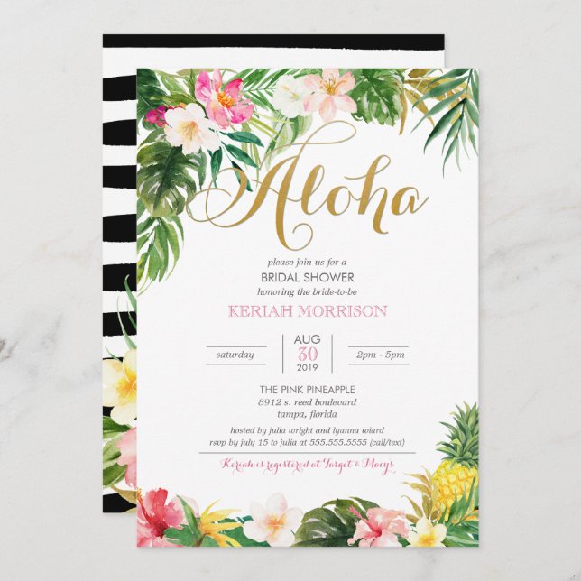 Aloha Summer Tropical or Luau Bridal Shower Invitation (Front/Back)