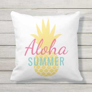 Aloha Summer Yellow Pineapple Outdoor Pillow