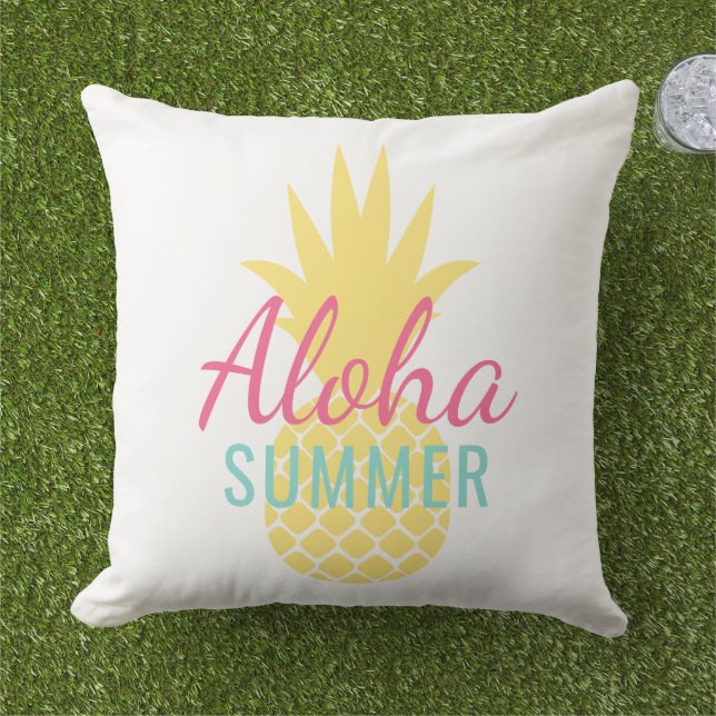 Aloha Summer Yellow Pineapple Tropical Outdoor Pillow (Grass)