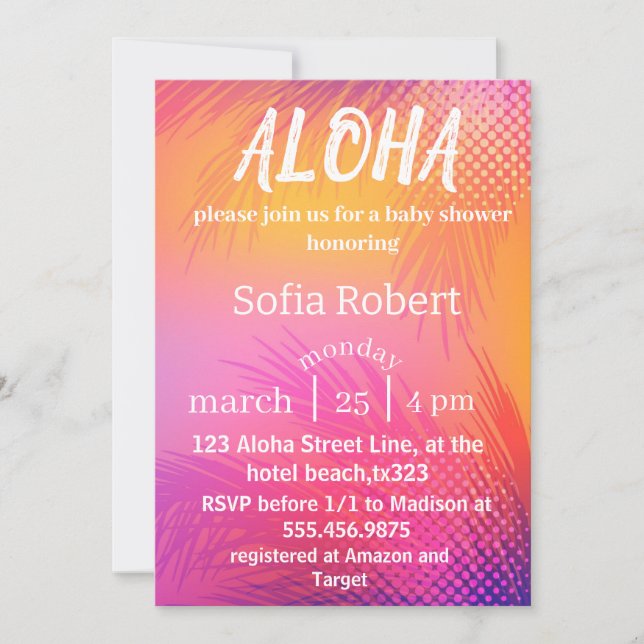aloha sunset beach baby shower invitation (Front)