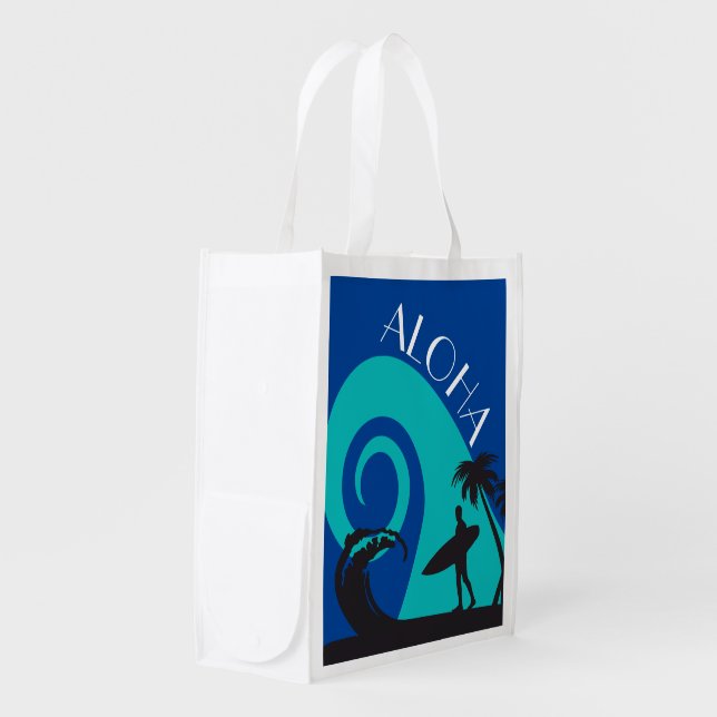 Aloha Surf and Palm Trees Grocery Bag (Front Side)