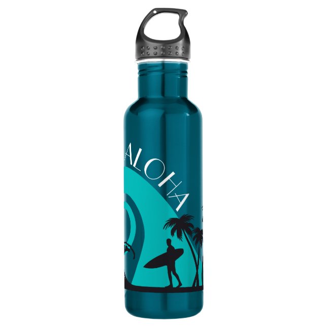 Aloha Surf and Palm Trees Stainless Steel Water Bottle (Front)