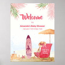 Aloha Surfboard Beach Girl Baby Shower Welcome 