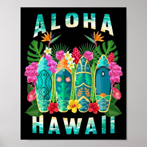 Aloha Surfboard Hawaii Tropical Hawaiian Poster
