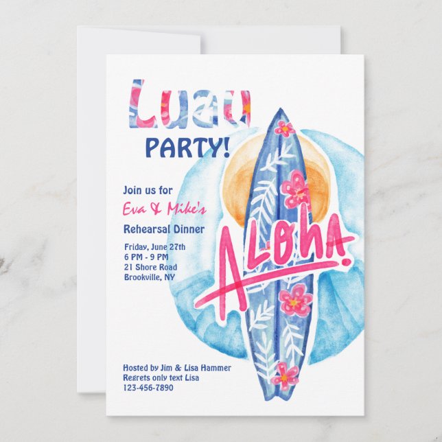 Aloha Surfboard Invitation (Front)