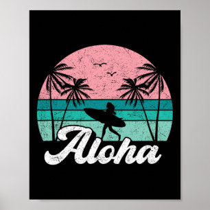 Aloha Surfer Girl Hawaii Vintage Hawaiian Surfing  Poster