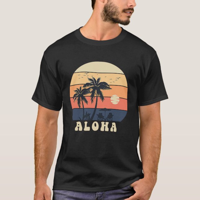 Aloha Surfing Hawaiian Vacation Sunset Palm Tree T T-Shirt (Front)