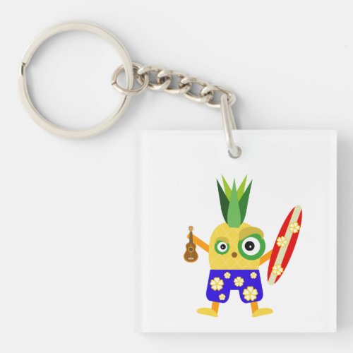 Aloha Surfing Pineapple Kawaii Cartoon Keychain