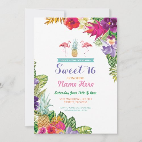 Aloha Sweet 16 Birthday Party Flamingo Invite