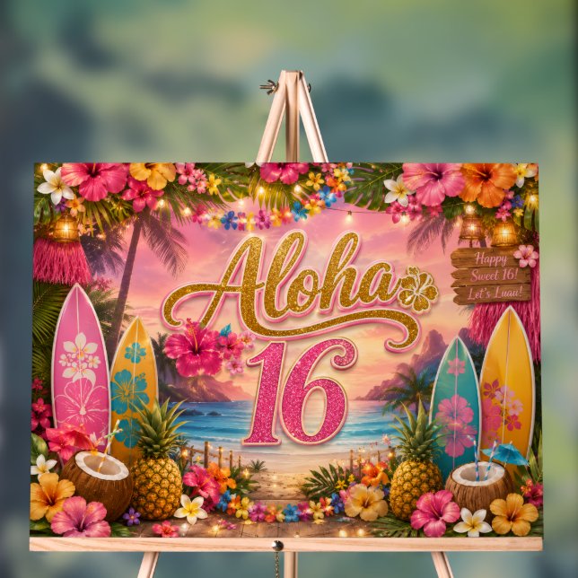 Aloha Sweet 16 Birthday Sign (Neutral)