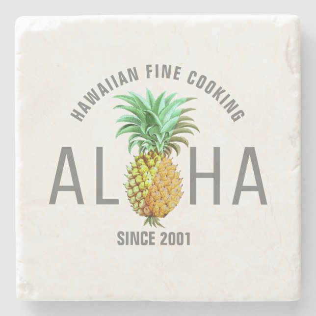 Aloha Text With Pineapple Tropical Design Stone Coaster (Front)