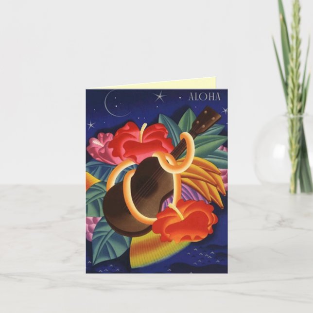 Aloha Thank You Card Hibiscus & Ukulele Night (Front)