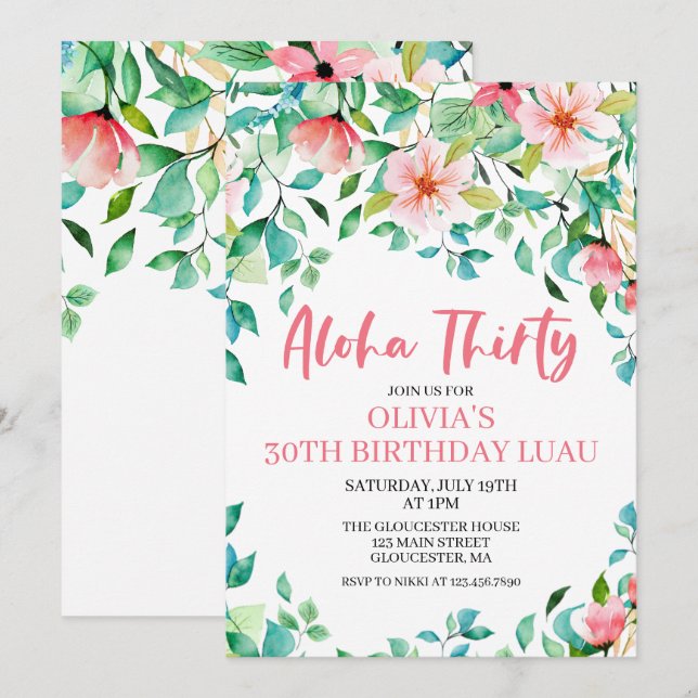 Aloha Thirty Tropical Luau Birthday Invitation (Front/Back)