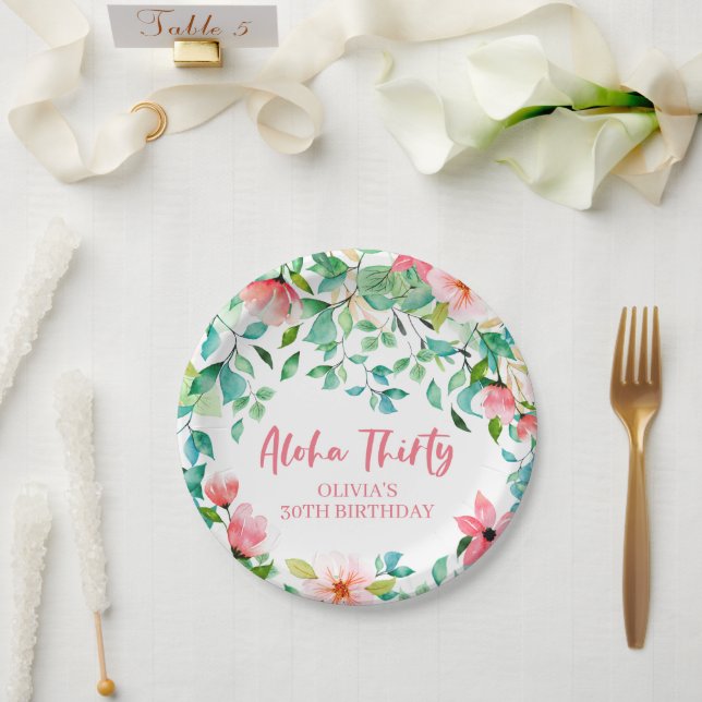 Aloha Thirty Tropical Luau Birthday Paper Plates (Wedding)