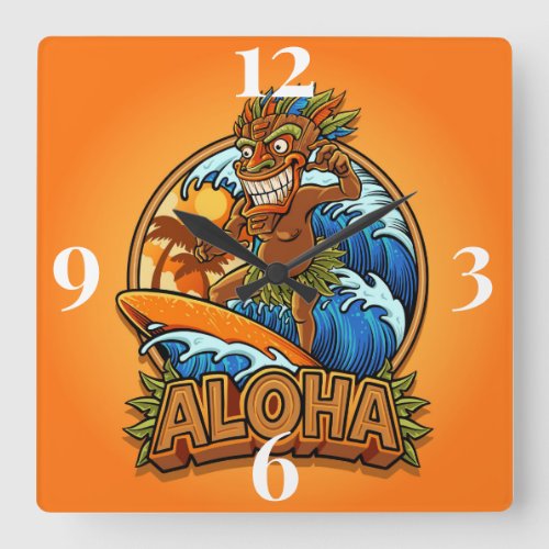 Aloha Tiki Man Square Wall Clock