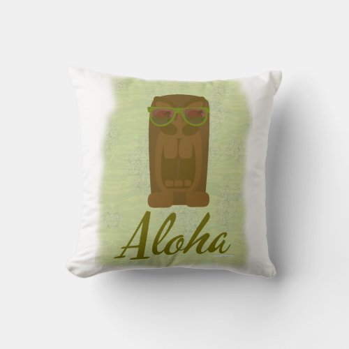 Aloha Tiki Statue Fun Retro Island Art Cartoon Throw Pillow