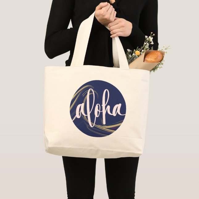 Aloha Tote Bag Dark Blue Gold with Kai Ocean theme (Front (Product))