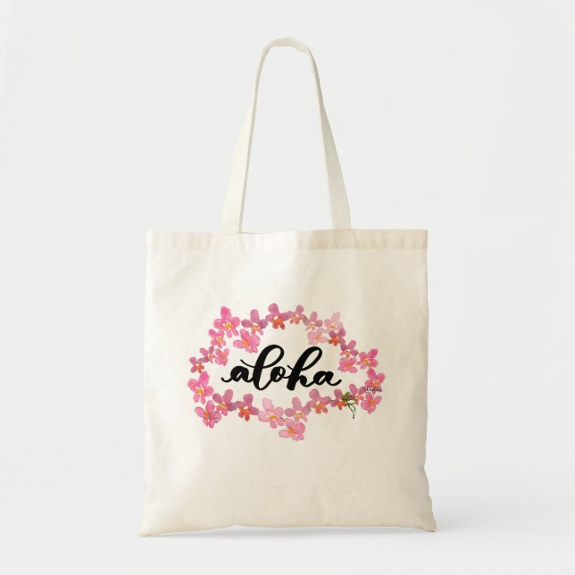 Aloha Tote Bag Pink Orchid Lei Aloha (blank back) (Front)
