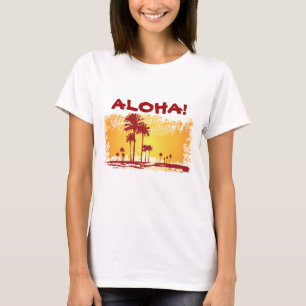 ALOHA Tropiacl Beach With Palm Trees T-Shirt
