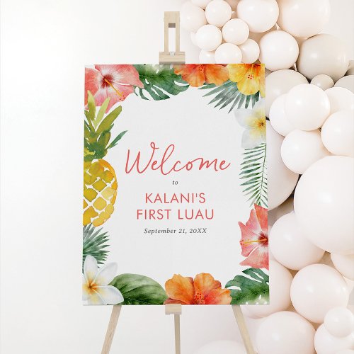 Aloha Tropical 1st Luau Birthday Welcome Sign