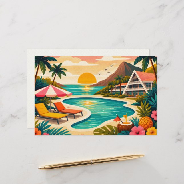 Aloha tropical art blank stationery (Front/Back In Situ)