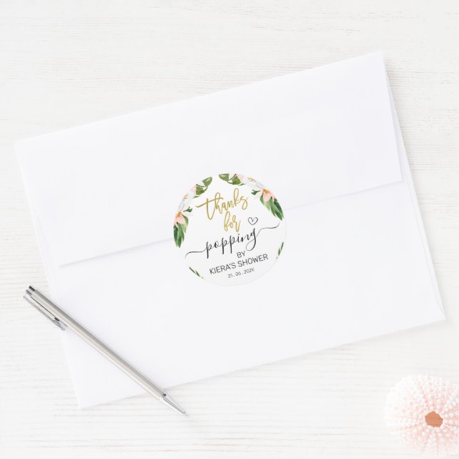 Aloha tropical baby shower classic round sticker (Envelope)