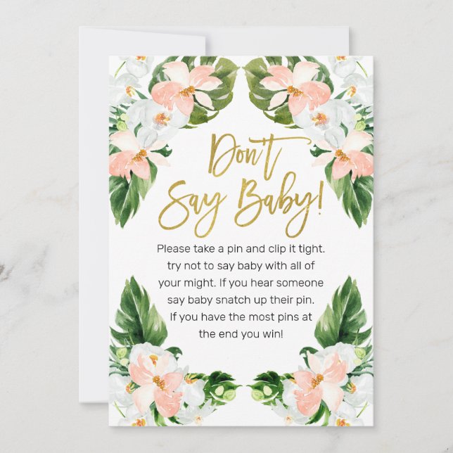 Aloha tropical baby shower don't say baby sign invitation (Front)
